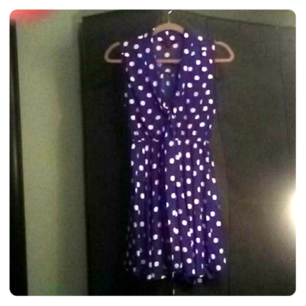 Blue flare dress with white polka dots